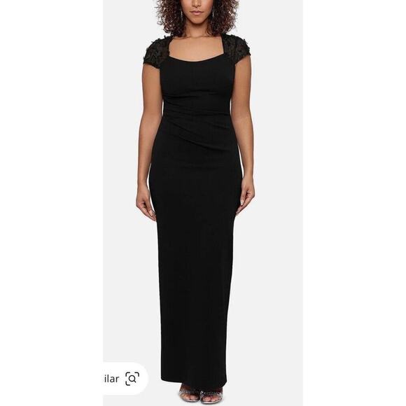X by esape Dresses & Skirts - X By Escape Gown Size 8 Petite Black Lace Shoulder Full Length Mermaid NWT
